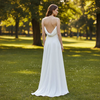 Sleek Satin Fit and Flare Sheath Wedding Dress with Open Back - Rosymae