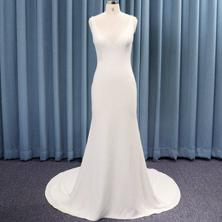 Backless Sleek Simple Mermaid Satin Wedding Dress with Deep V-neck