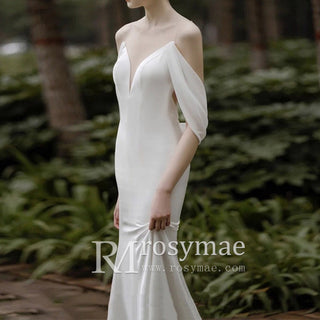 Off Shoulder Sleeve Figure-Flattering Mermaid Wedding Dress