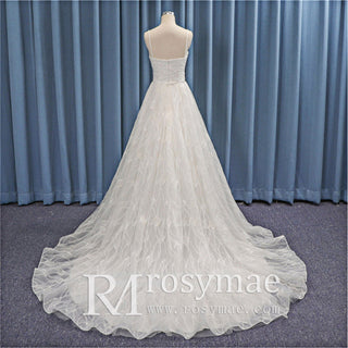 Spaghetti Strap A-line Lace Wedding Dress With Cap Sleeve - Rosymae