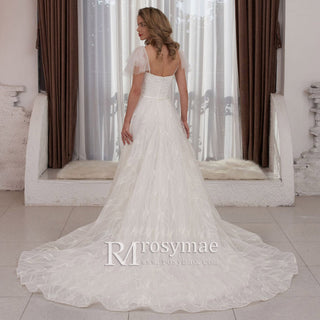 Spaghetti Strap A-line Lace Wedding Dress With Cap Sleeve - Rosymae