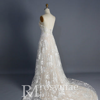 Spaghetti Strap A Line Lace Wedding Dresses Bridal Gowns - Rosymae