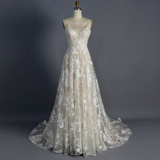 Spaghetti Strap A Line Lace Wedding Dresses Bridal Gowns - Rosymae