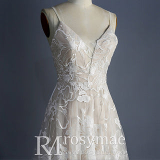 Spaghetti Strap A Line Lace Wedding Dresses Bridal Gowns - Rosymae