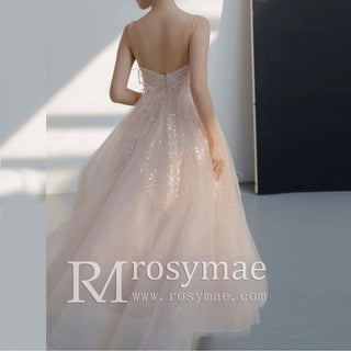 Tea Length Formal Dress Party Gown with Tank Strap and Feathers