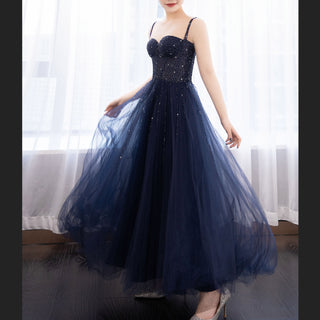 Tea Length Blue Formal Dress Prom Party Gown with Tank Top