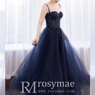 Tea Length Blue Formal Dress Prom Party Gown with Tank Top