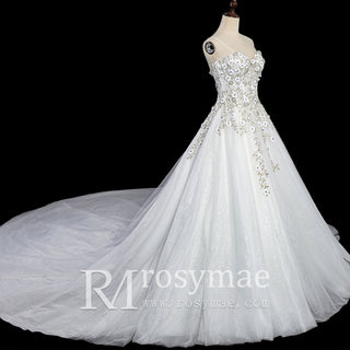 Spaghetti Strap Lace Tulle Ball Gown Wedding Dress Bridal Gown - Rosymae