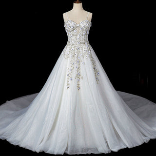 Spaghetti Strap Lace Tulle Ball Gown Wedding Dress Bridal Gown - Rosymae