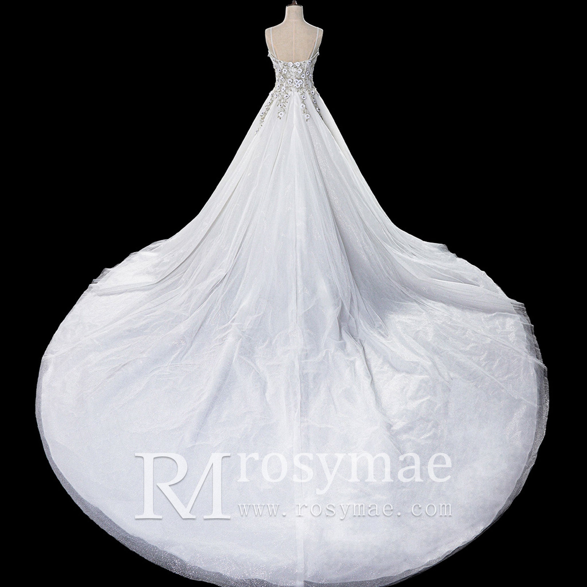 Spaghetti Strap Lace Tulle Ball Gown Wedding Dress Bridal Gown - Rosymae