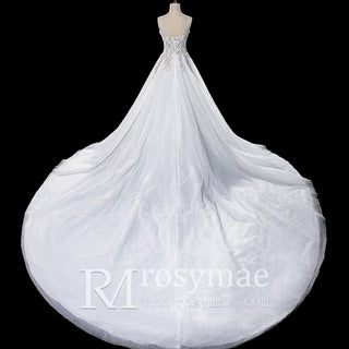 Spaghetti Strap Lace Tulle Ball Gown Wedding Dress Bridal Gown - Rosymae