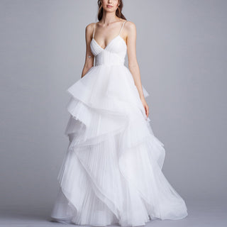 Spaghetti Straps V-neck Wedding Dress with Layered Tulle