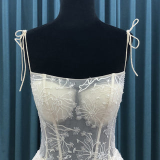 Spaghetti Strap Neckline A-line Wedding Dress Sheer Bodice - Rosymae