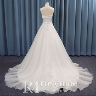 Spaghetti Strap Satin and Organza Wedding Dress with Pocket - Rosymae
