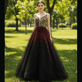 Spaghetti Strap Sequin Formal Dresses Evening Party Dance Gown - Rosymae