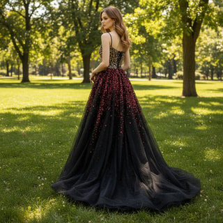 Spaghetti Strap Sequin Formal Dresses Evening Party Dance Gown - Rosymae