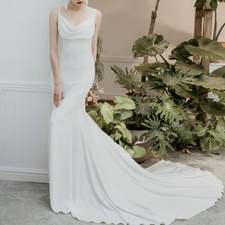 Simple Plain Soft Satin Fit Flare Bridal Gown Wedding Dress