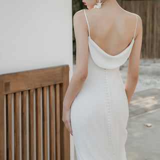 Simple Plain Soft Satin Fit Flare Bridal Gown Wedding Dress