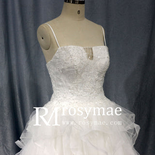 Spaghetti Strap Square Neckline Ballgown Beaded Wedding Dress - Rosymae