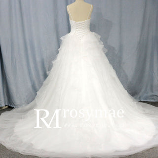 Spaghetti Strap Square Neckline Ballgown Beaded Wedding Dress - Rosymae