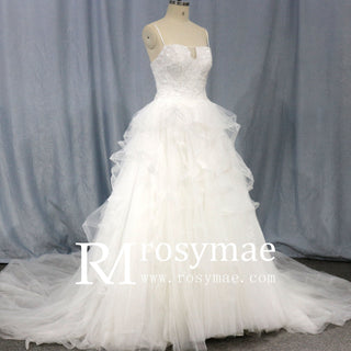 Spaghetti Strap Square Neckline Ballgown Beaded Wedding Dress - Rosymae