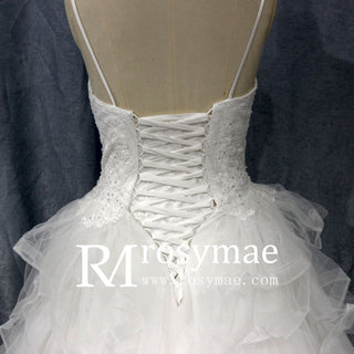 Spaghetti Strap Square Neckline Ballgown Beaded Wedding Dress - Rosymae