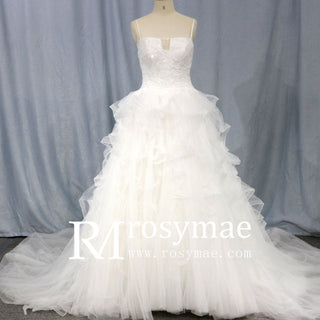 Spaghetti Strap Square Neckline Ballgown Beaded Wedding Dress - Rosymae