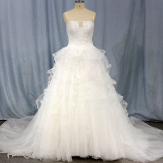Spaghetti Strap Square Neckline Ballgown Beaded Wedding Dress - Rosymae