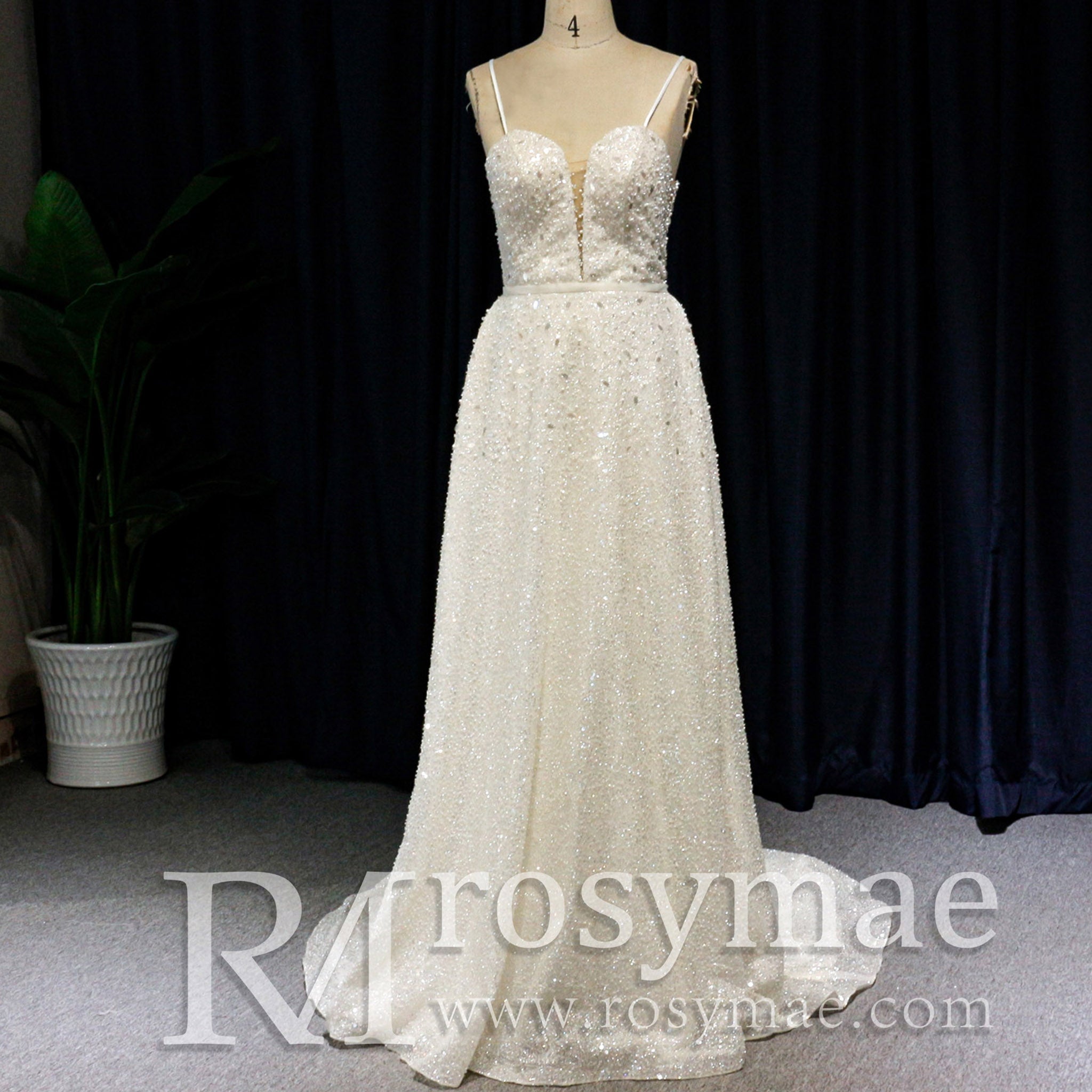 Spaghetti Strap Sweetheart Neckline Column/Sheath Wedding Dress - Rosymae