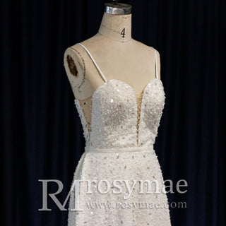 Spaghetti Strap Sweetheart Neckline Column/Sheath Wedding Dress - Rosymae