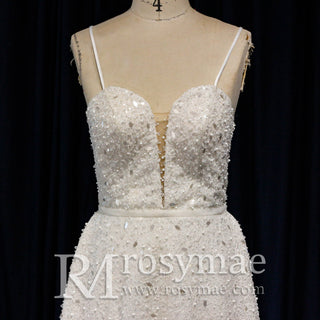 Spaghetti Strap Sweetheart Neckline Column/Sheath Wedding Dress - Rosymae