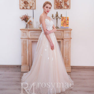 Spaghetti Strap V-neckline A Line Wedding Dress With Beading - Rosymae