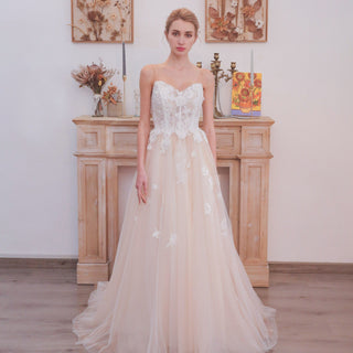 Spaghetti Strap V-neckline A Line Wedding Dress With Beading - Rosymae