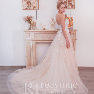 Spaghetti Strap V-neckline A Line Wedding Dress With Beading - Rosymae