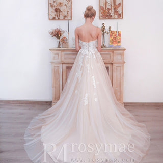 Spaghetti Strap V-neckline A Line Wedding Dress With Beading - Rosymae