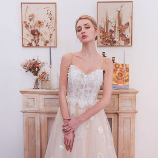 Spaghetti Strap V-neckline A Line Wedding Dress With Beading - Rosymae