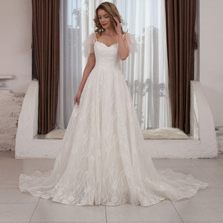 Spaghetti Strap A-line Lace Wedding Dress With Cap Sleeve