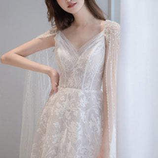A-line Lace Wedding Dresses & Bridal with Capes and Feathers