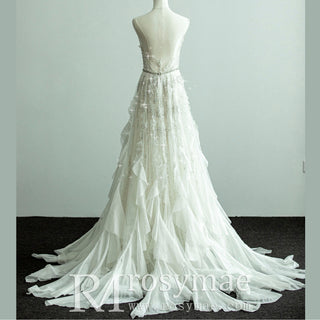 Spaghetti Straps Ruffle Sheath Wedding Dresses with Sequin