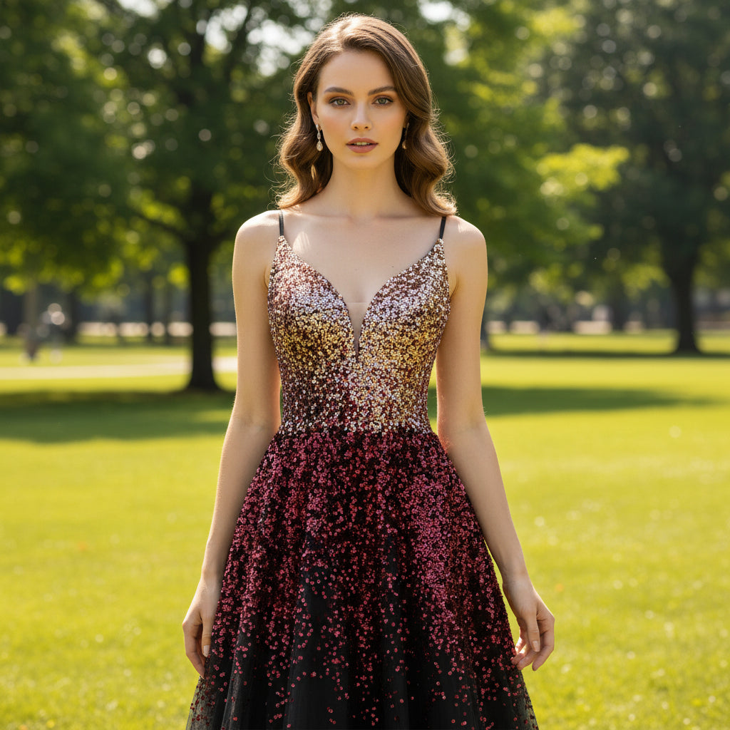 Spaghetti Strap Sequin Formal Dresses Evening Party Dance Gown Black / 0 Spaghetti Strap Sequin Formal Dresses Evening Party Dance Gown Black / 0