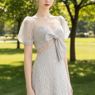 Spaghetti Straps Gray Formal Dress Prom Evening Party Gown - Rosymae