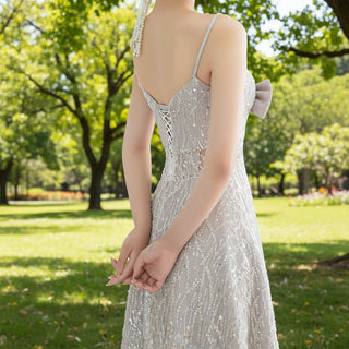 Spaghetti Straps Gray Formal Dress Prom Evening Party Gown - Rosymae