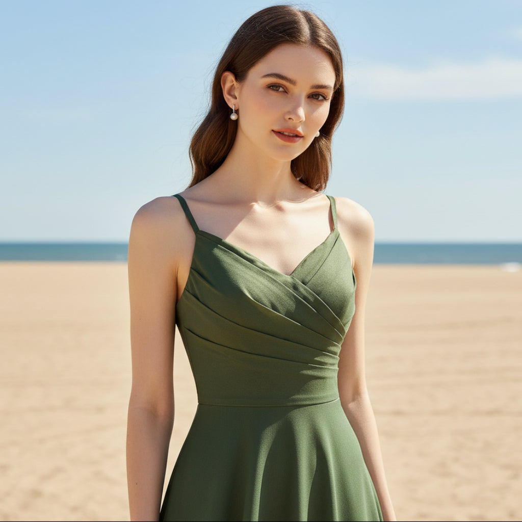 Moss Green Spaghetti Strap Formal Dress with Tea Length for Women Rosymae Moss Green Spaghetti Strap Formal Dress with Tea Length for Women Rosymae
