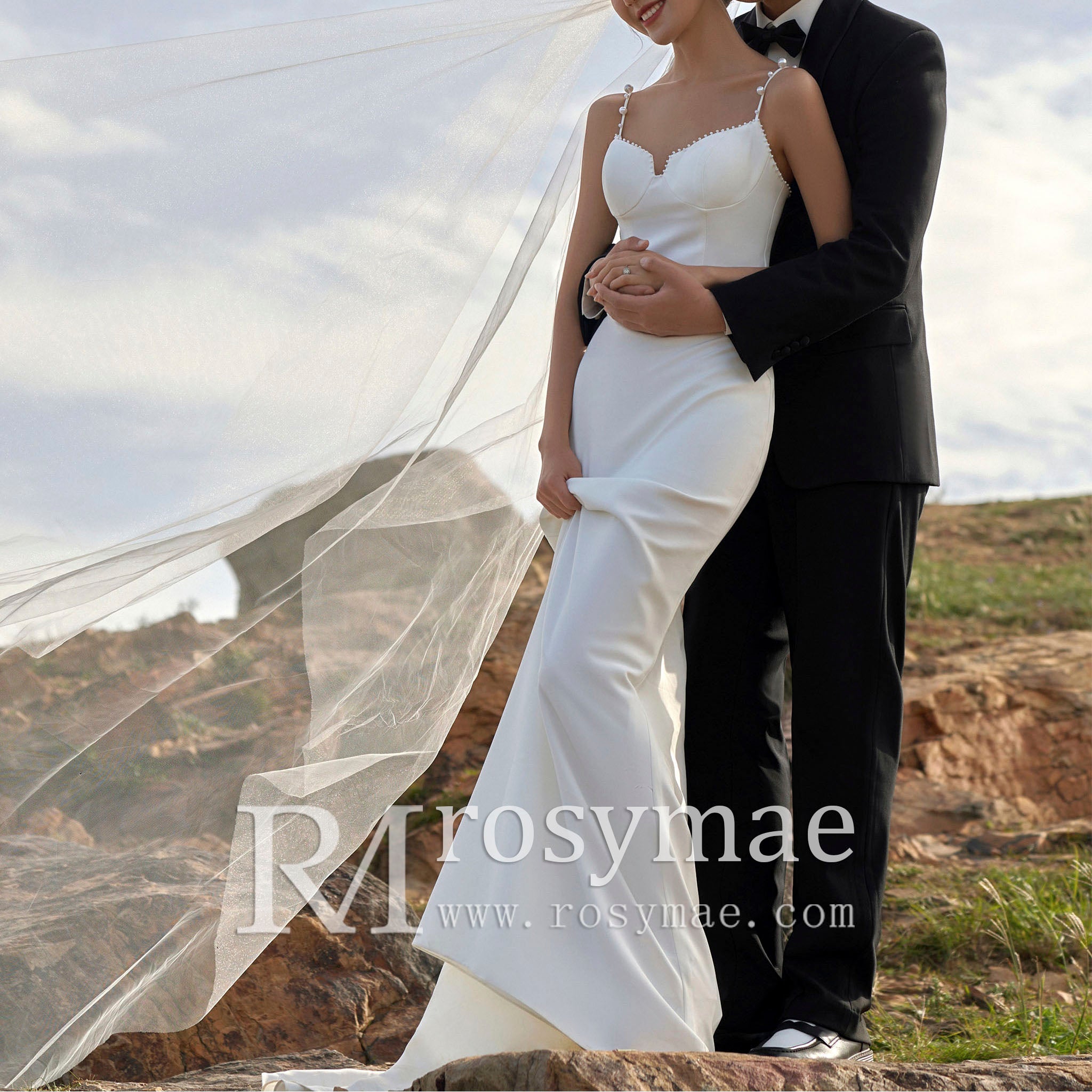 Spaghetti Straps Mermaid Satin Wedding Dress Bridal Gown - Rosymae