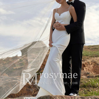 Spaghetti Straps Mermaid Satin Wedding Dress Bridal Gown - Rosymae