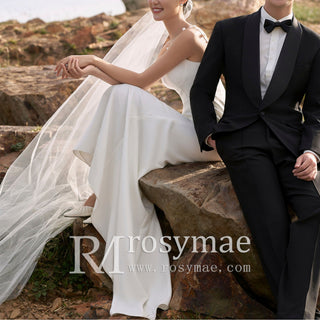 Spaghetti Straps Mermaid Satin Wedding Dress Bridal Gown - Rosymae