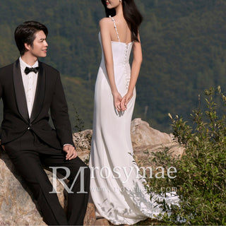 Spaghetti Straps Mermaid Satin Wedding Dress Bridal Gown - Rosymae