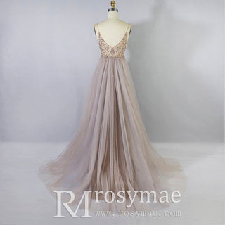 Spaghetti Straps Mother of The Bride Dress With High Slit - Rosymae