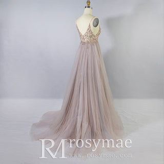 Spaghetti Straps Mother of The Bride Dress With High Slit - Rosymae