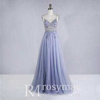 Spaghetti Straps Mother of The Bride Dress With High Slit - Rosymae